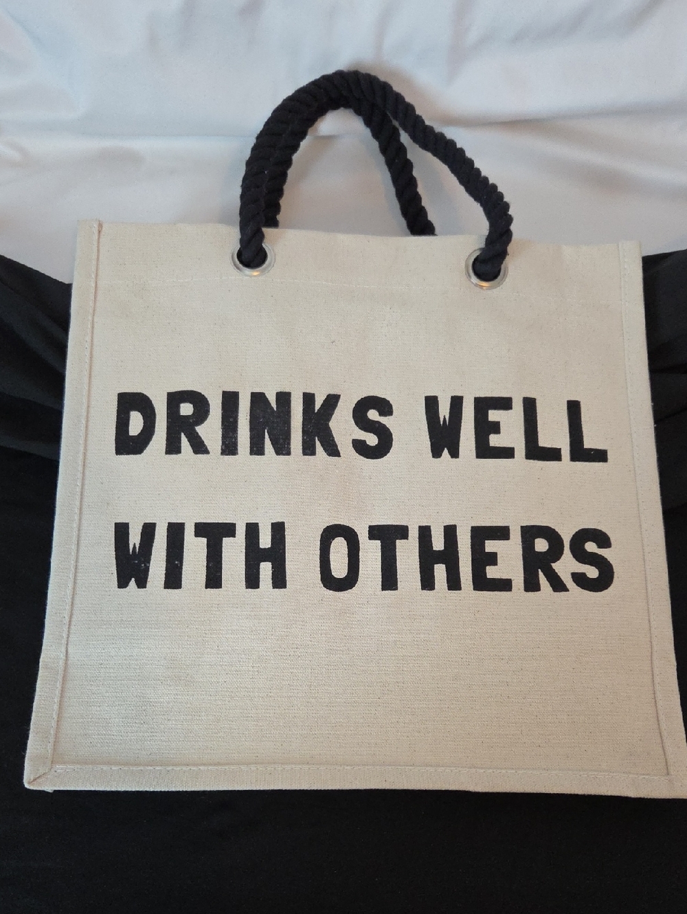 Canvas Tote Bag "DRINKS WELL WITH OTHERS" - Black & Natural